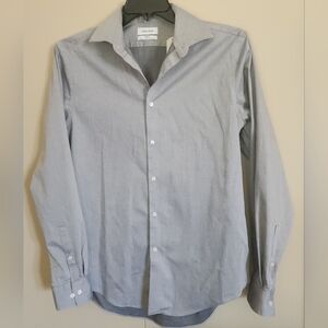 M24 Calvin Klein gray stretch micro-pattern slim wrinkle free long sleeve shirt